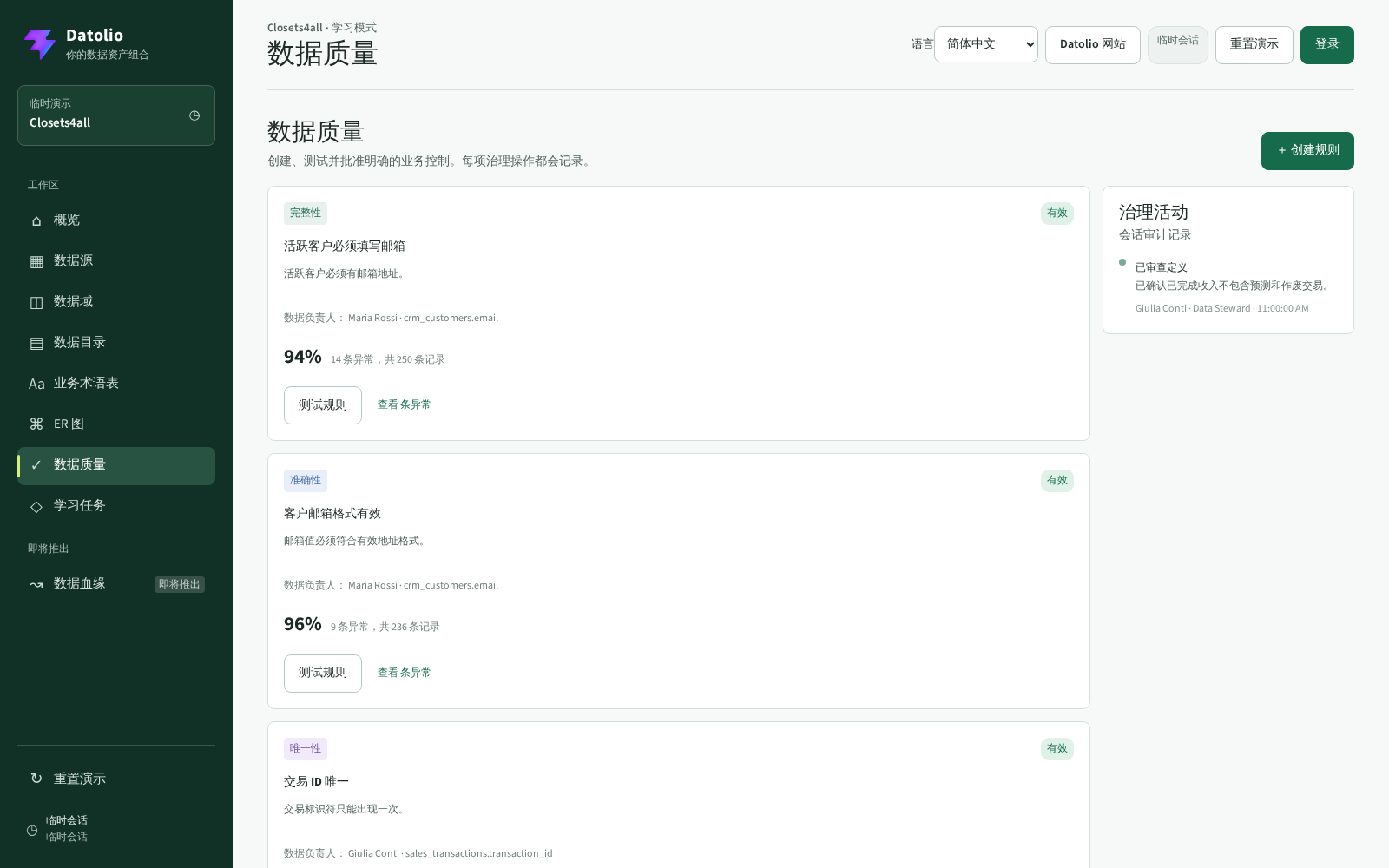 Datolio 数据目录和可编辑的 Data Dictionary